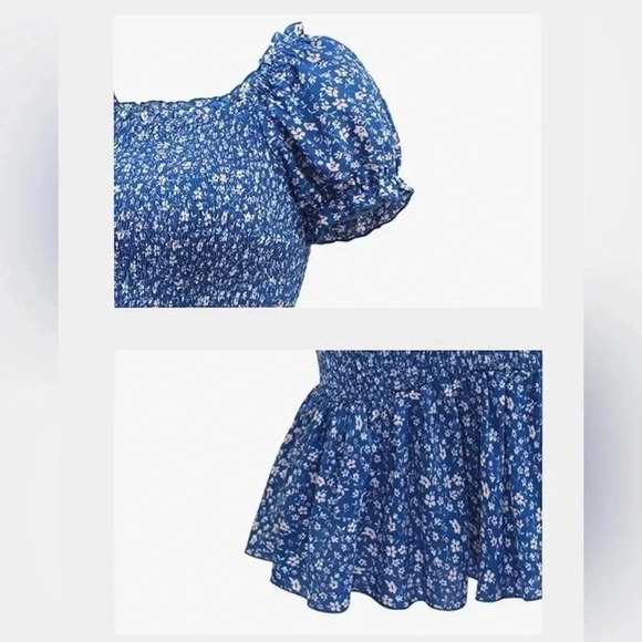 Floral Bodycon Dress, Puff Sleeve, Square Neck, Ruffle Hem Mermaid - Small - Picture 5 of 6